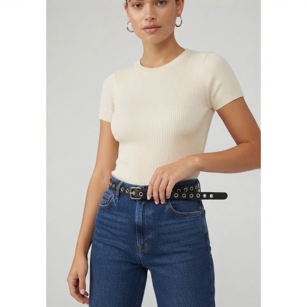 Brandy Melville Grommet Belt One Size Black Silver Eyelet Faux Leather Edgy